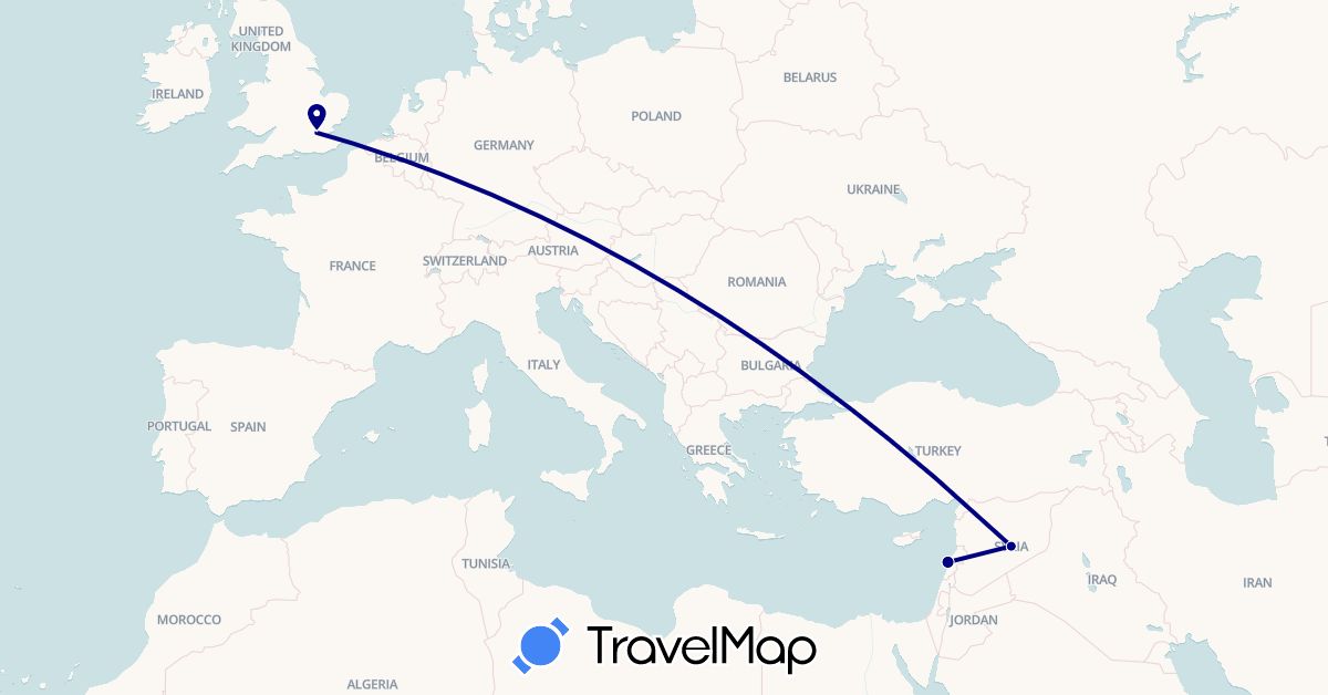 TravelMap itinerary: driving in United Kingdom, Lebanon, Syria (Asia, Europe)
